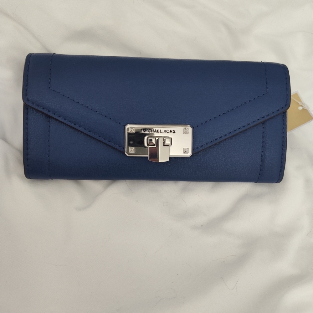 Michael Kors Royal Blue Leather Envelope Clutch with Silver Hardware - Picture 3 of 9